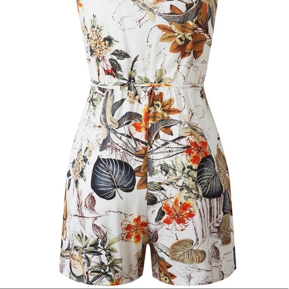 Pants - Floral romper shorts small cotton linen one piece